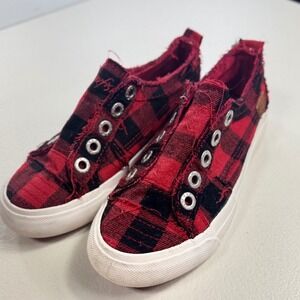 Blowfish Malibu Kids Red Black Plaid Slip‎ On Sneakers Size 13